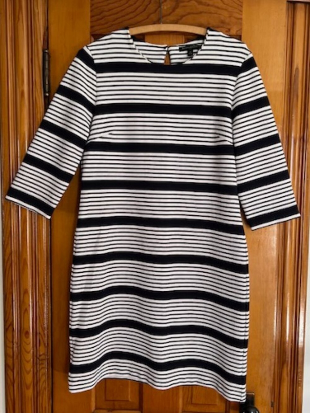 Banana Republic Navy & White Striped 3/4 Sleeve Woman's Midi Dress Size 12